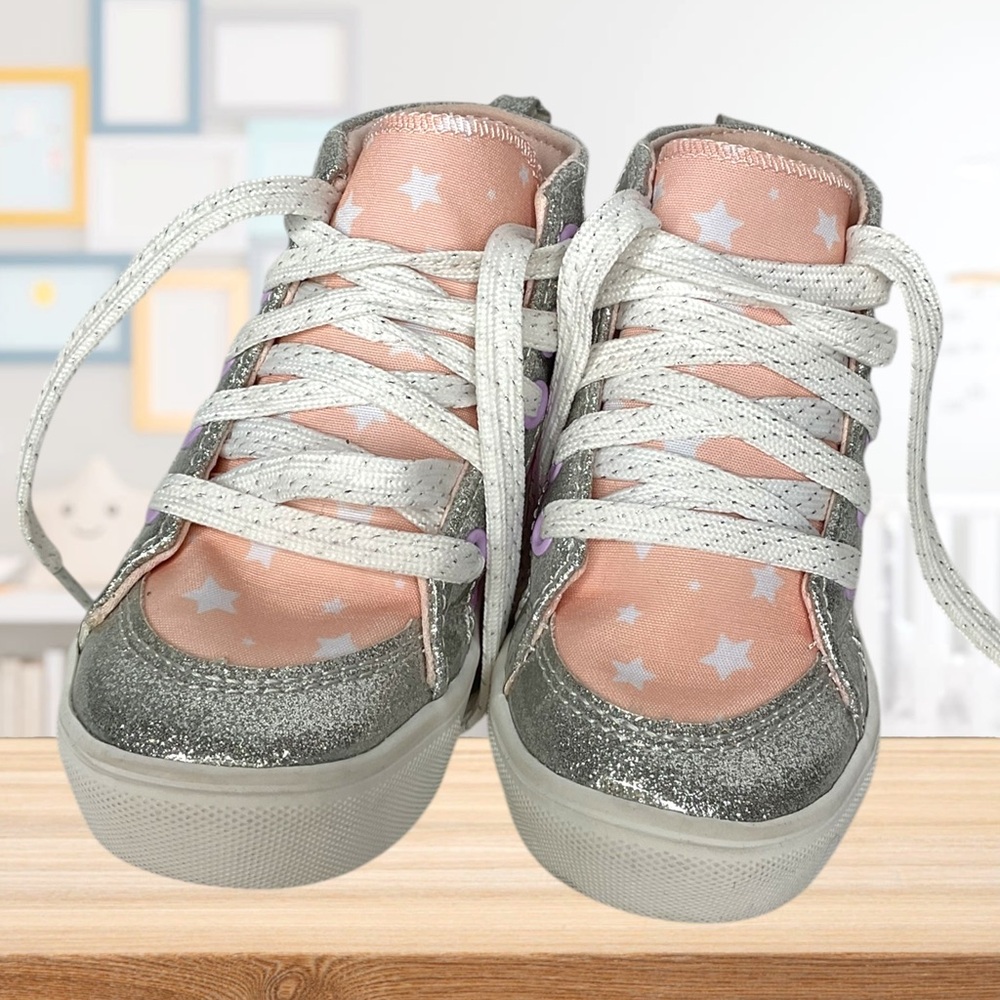 MANDALORIAN Grogu Starry Pink and Silver High-Top Sneakers Little Girls Size 7
